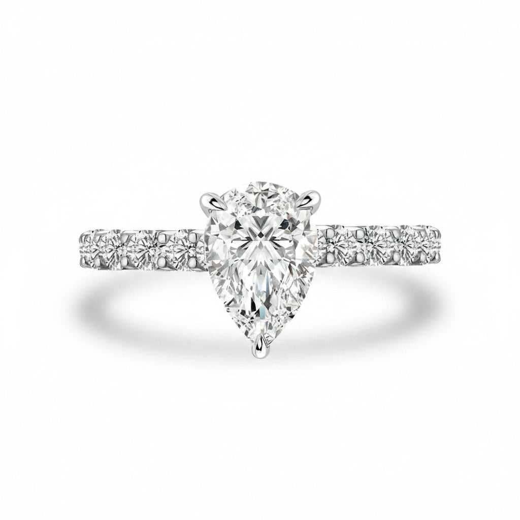 Aurevyn S925 Moissanite 2.0Ct Pear Cut White Gold Engagement Ring