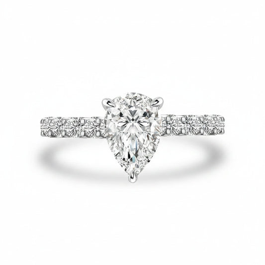 Aurevyn S925 Moissanite 2.0Ct Pear Cut White Gold Engagement Ring