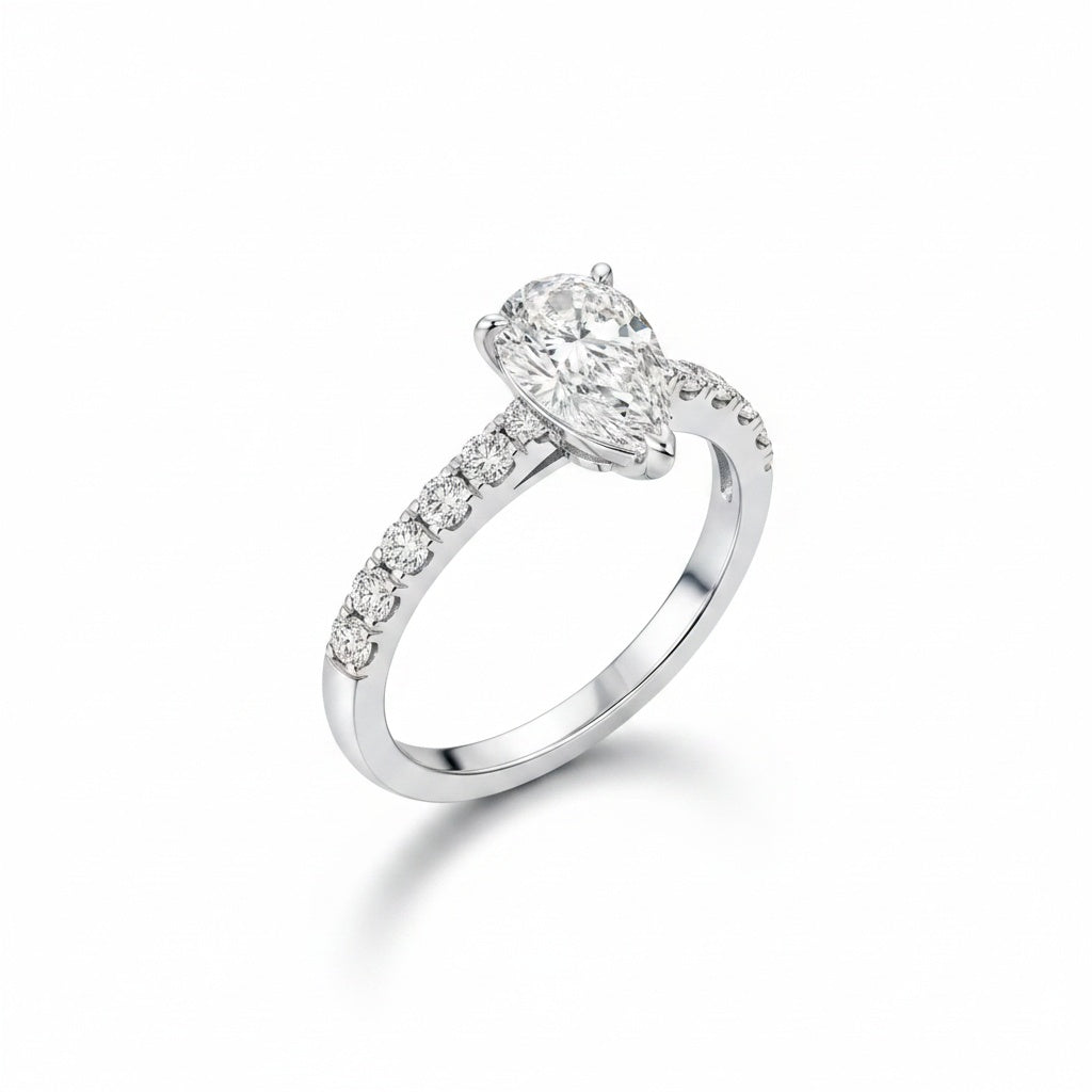 Aurevyn S925 Moissanite 2.0Ct Pear Cut White Gold Engagement Ring