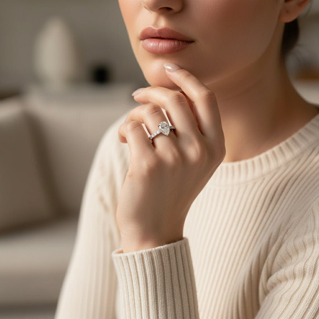 Aurevyn S925 Moissanite 2.0Ct Pear Cut White Gold Engagement Ring
