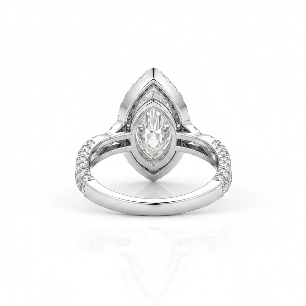 Aurevyn S925 Moissanite 3.0Ct White Marquise Cut Halo Engagement Ring 925 Sterling Silver Promise Ring For Women