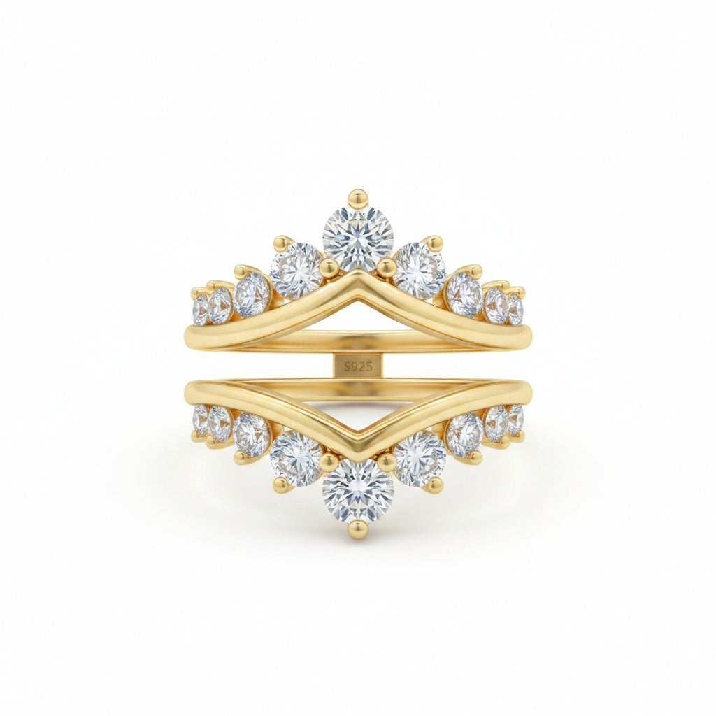 Aurevyn S925 Moissanite V-Shaped Crown Enhancer Band In 18K Yellow Gold Plated Silver
