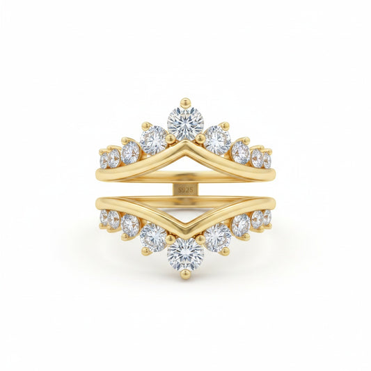 Aurevyn S925 Moissanite V-Shaped Crown Enhancer Band In 18K Yellow Gold Plated Silver