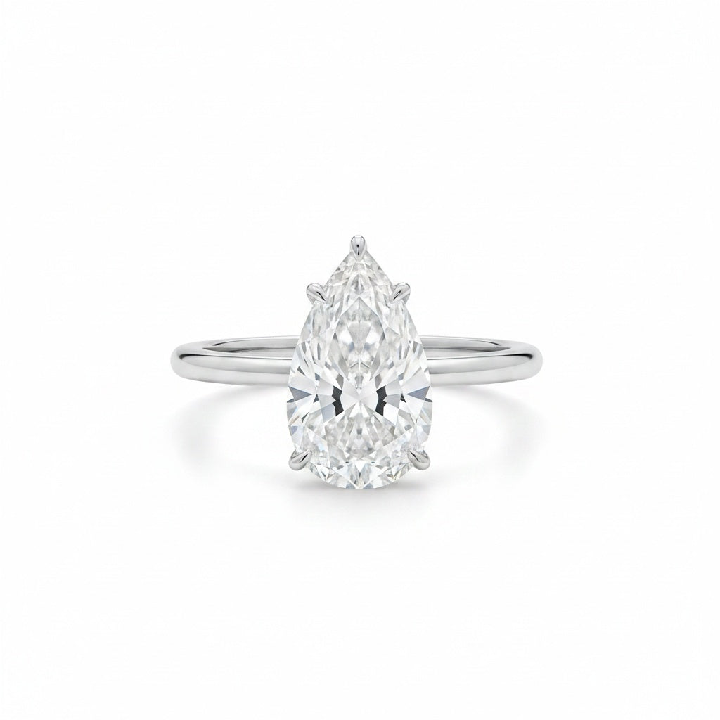 Aurevyn S925 Solitaire 4.0Ct Pear Cut White Gold Engagement Ring For Women