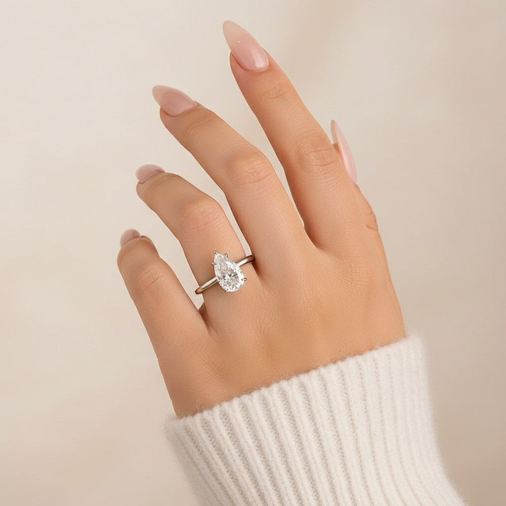 Aurevyn S925 Solitaire 4.0Ct Pear Cut White Gold Engagement Ring For Women