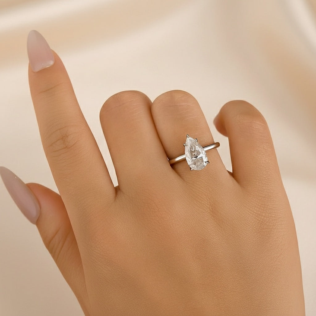 Aurevyn S925 Solitaire 4.0Ct Pear Cut White Gold Engagement Ring For Women