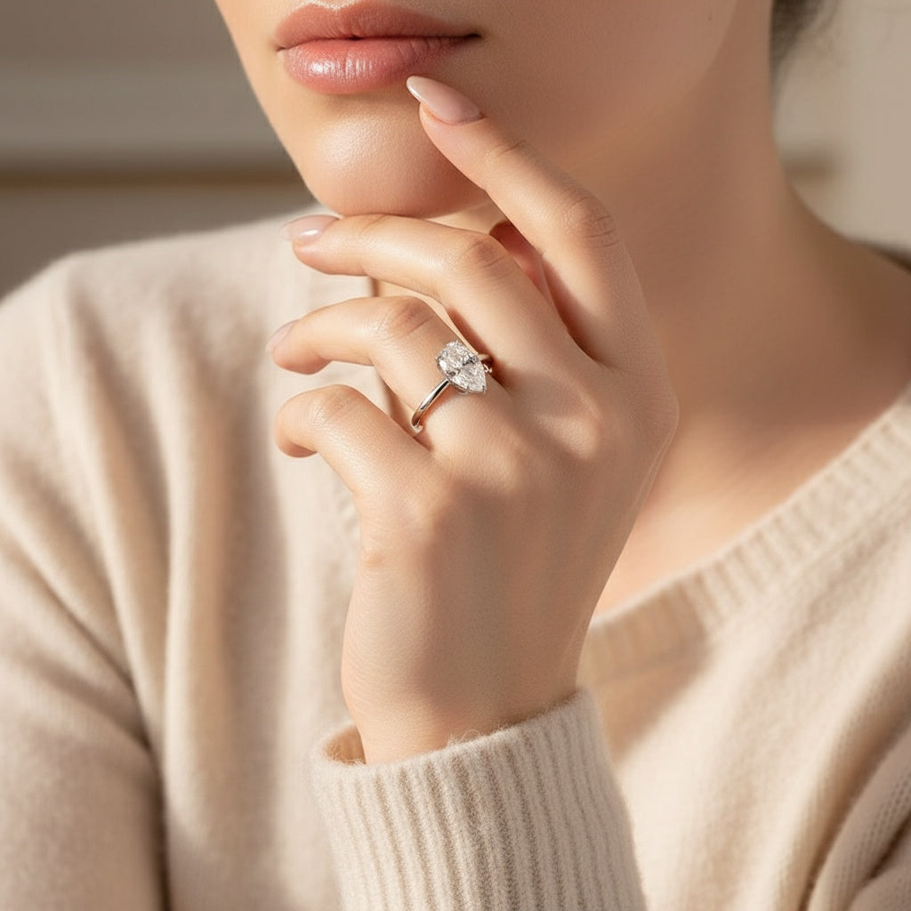 Aurevyn S925 Solitaire 4.0Ct Pear Cut White Gold Engagement Ring For Women