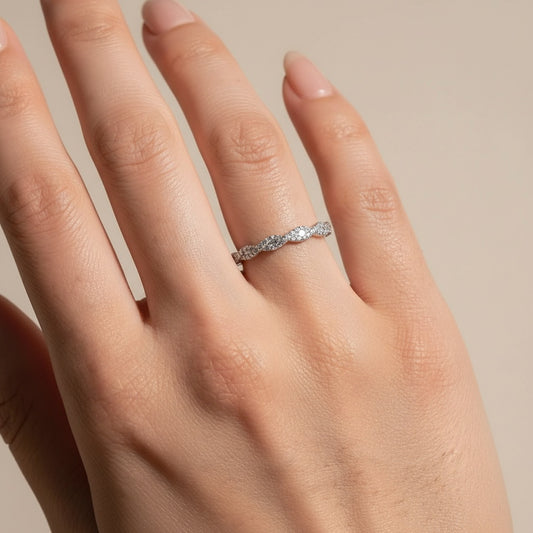 Aurevyn S925 Wave-Shaped Eternity Band In Sterling Silver Stackable Wedding Ring For Women