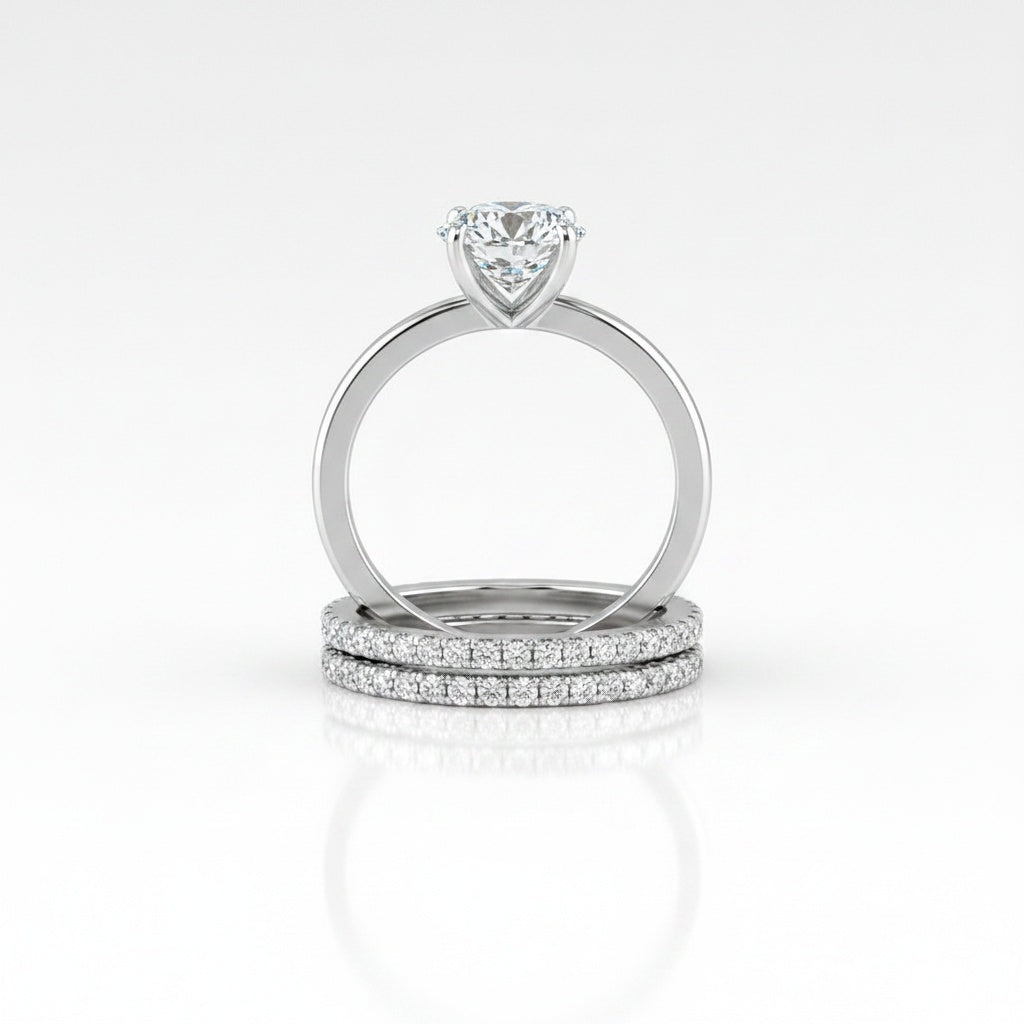 Aurevyn Solitaire 2.0 Ct Round Cut 3PC White Gold Moissanite Diamond Wedding Ring