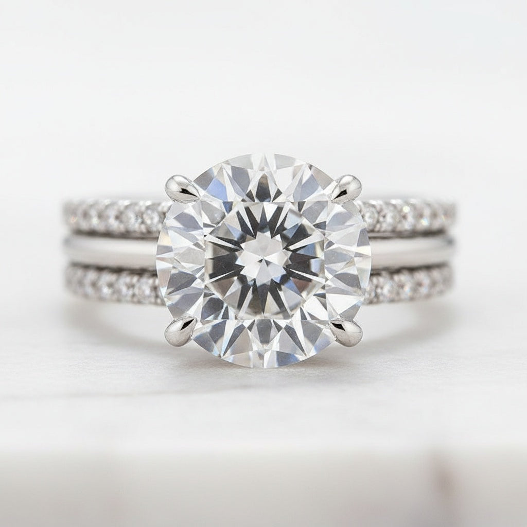 Aurevyn Solitaire 2.0 Ct Round Cut 3PC White Gold Moissanite Diamond Wedding Ring
