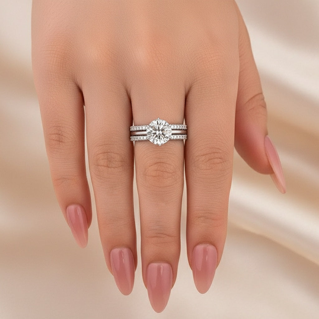Aurevyn Solitaire 2.0 Ct Round Cut 3PC White Gold Moissanite Diamond Wedding Ring