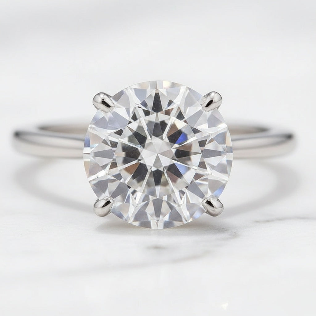 Aurevyn Solitaire 2.0 Ct/4.0Ct 6 Prong Round Cut Moissanite Diamond Wedding Ring