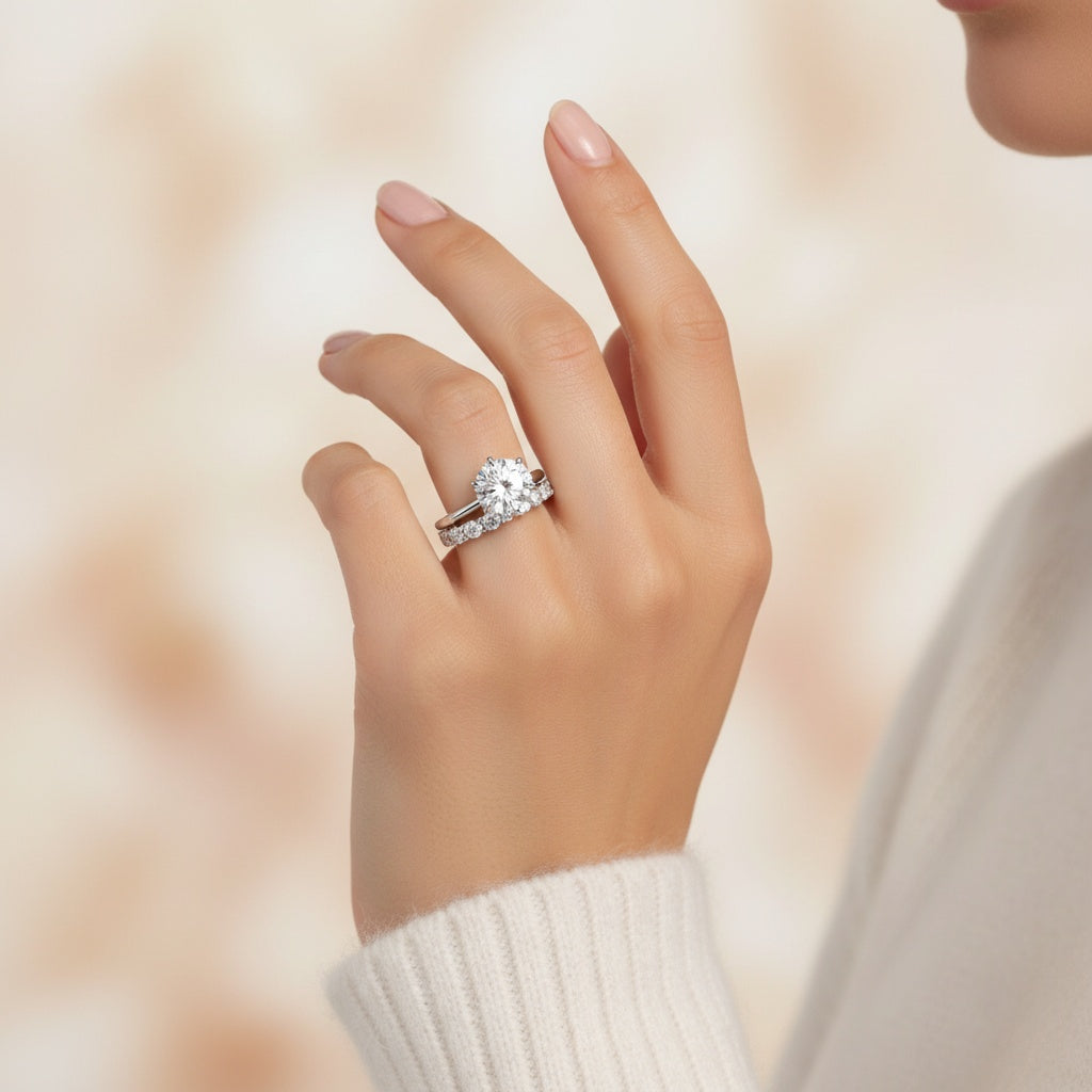 Aurevyn Solitaire 2.0 Ct/4.0Ct 6 Prong Round Cut Moissanite Diamond Wedding Ring
