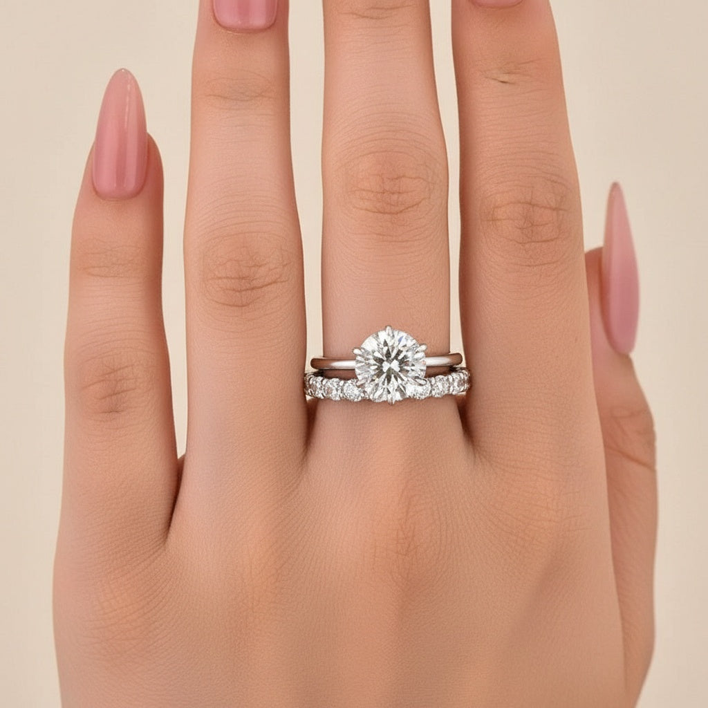 Aurevyn Solitaire 2.0 Ct/4.0Ct 6 Prong Round Cut Moissanite Diamond Wedding Ring