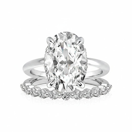 Aurevyn Solitaire 5.5Ct Oval Cut White Gold Moissanite Wedding Ring Set With Round Cut Wedding Band