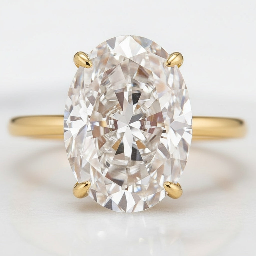 Aurevyn Solitaire 5.5Ct Oval Cut Yellow Gold Moissanite Wedding Ring Set With Round Cut Wedding Band