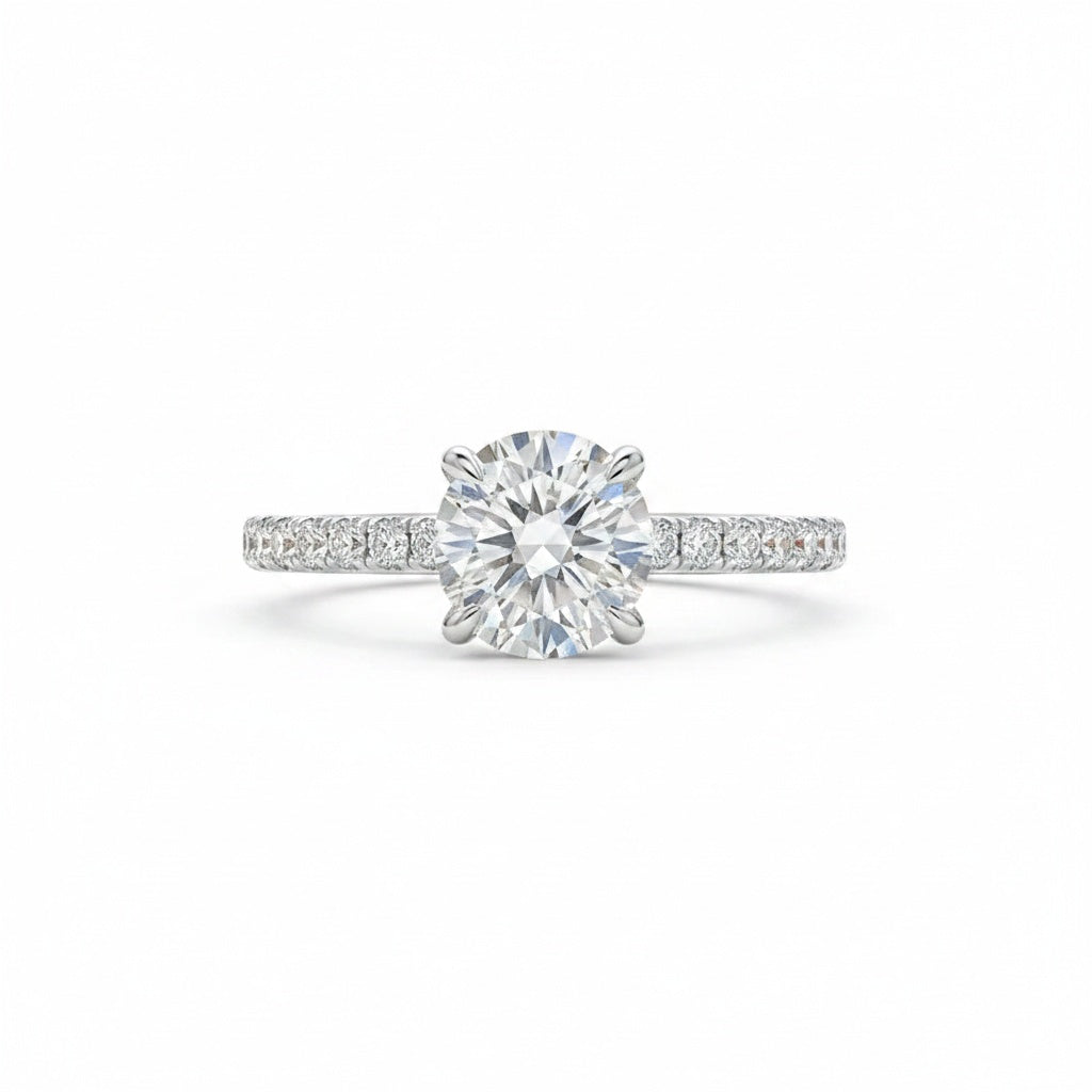 Aurevyn Triple Row Pavé 1.0Ct/2.0Ct Round Cut Moissanite Engagement Ring In Sterling Silver