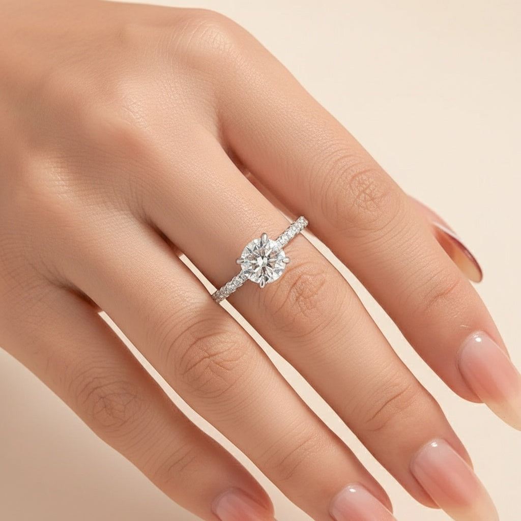 Aurevyn Triple Row Pavé 1.0Ct/2.0Ct Round Cut Moissanite Engagement Ring In Sterling Silver