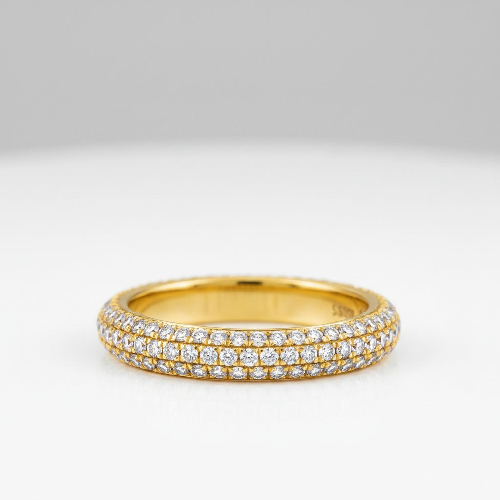 Aurevyn Triple Row Pavé 2.0Ct Yellow Gold Moissanite Wedding Ring