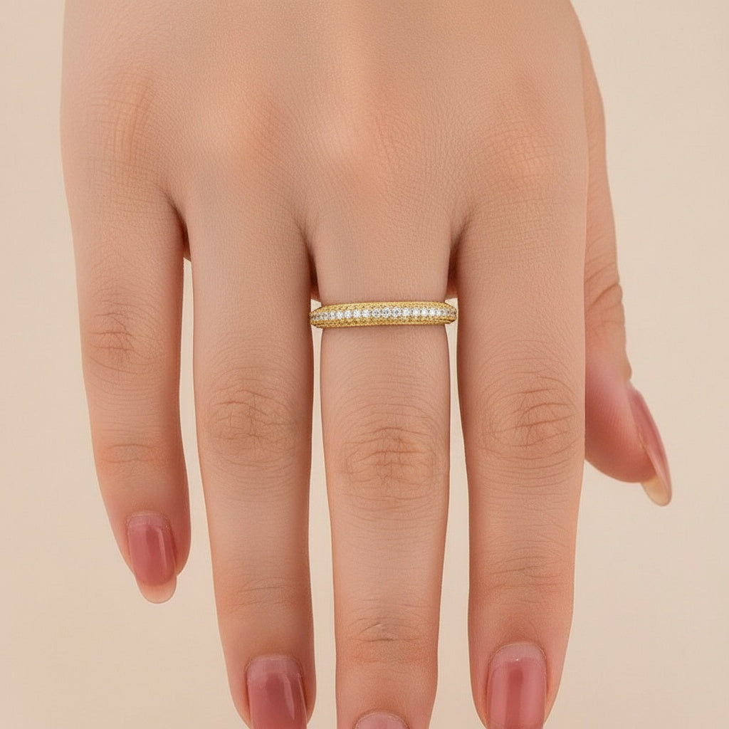 Aurevyn Triple Row Pavé 2.0Ct Yellow Gold Moissanite Wedding Ring