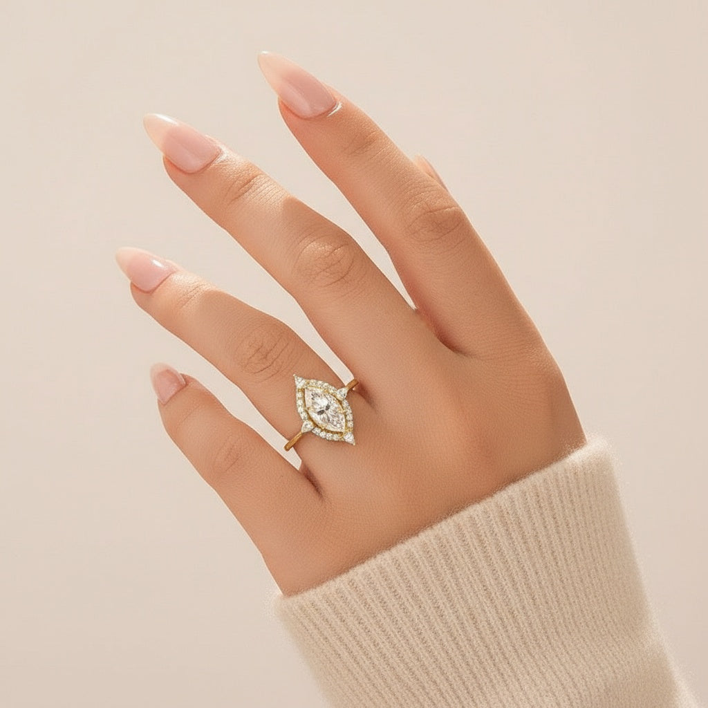 Aurevyn Vintage Moissanite 2.0Ct Marquise Cut Halo Engagement Ring Travel Ring For Her
