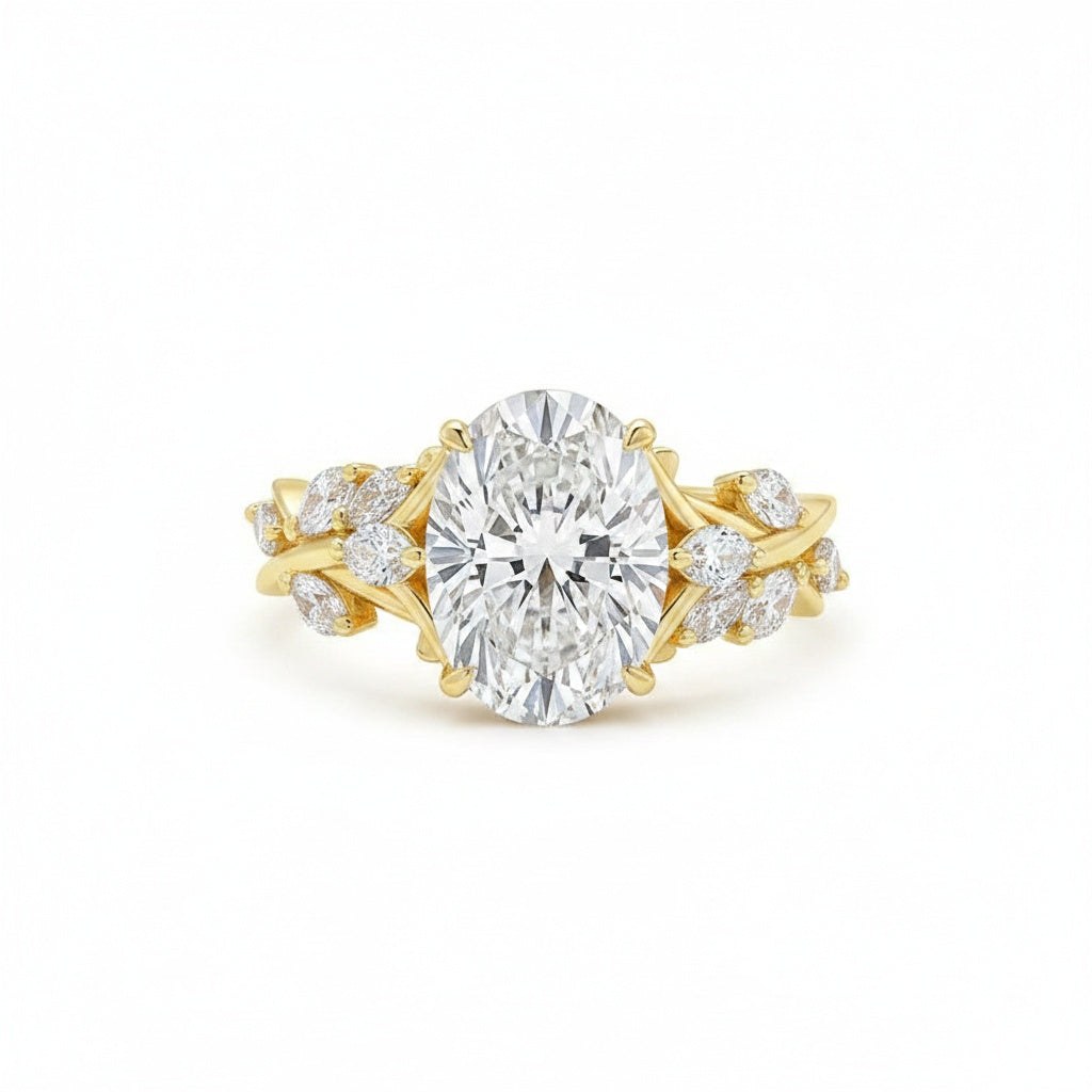 Aurevyn Vintage Moissanite 3.0Ct Oval Cut Side Stone Twist Engagement Ring In Sterling Silver