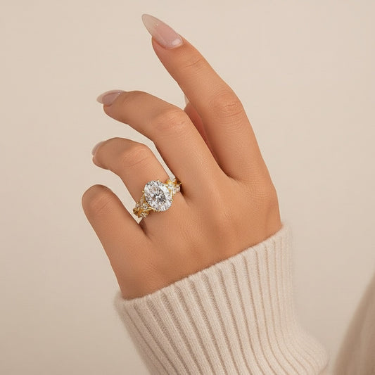 Aurevyn Vintage Moissanite 3.0Ct Oval Cut Side Stone Twist Engagement Ring In Sterling Silver