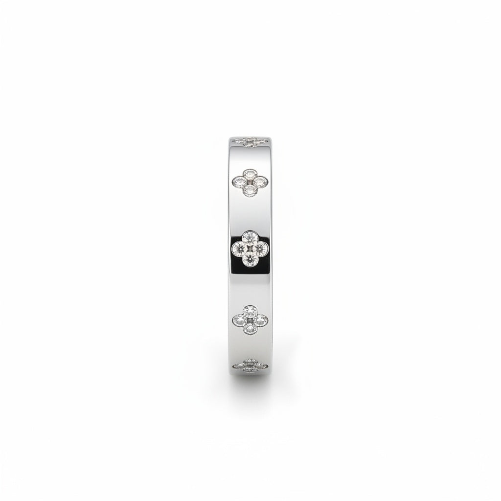 Aurevyn White Gold Clover Wide Wedding Band