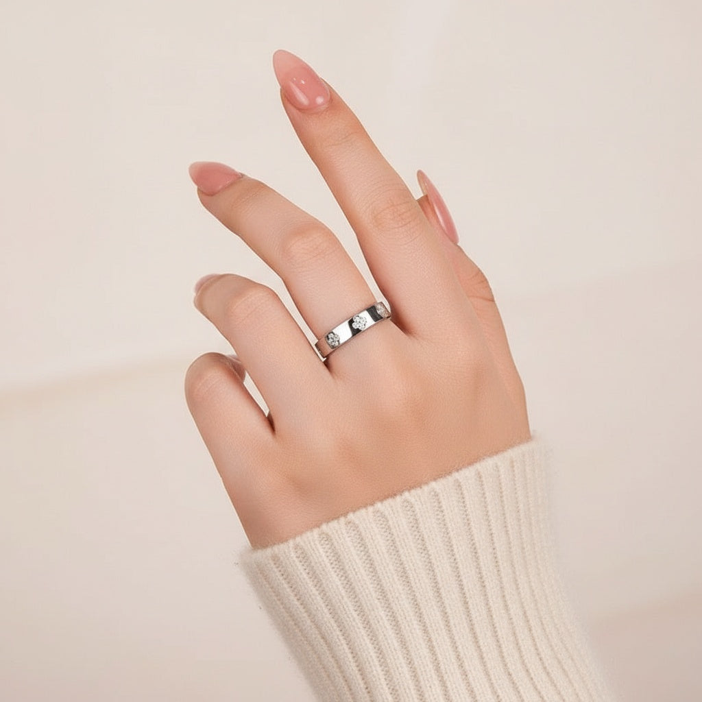 Aurevyn White Gold Clover Wide Wedding Band