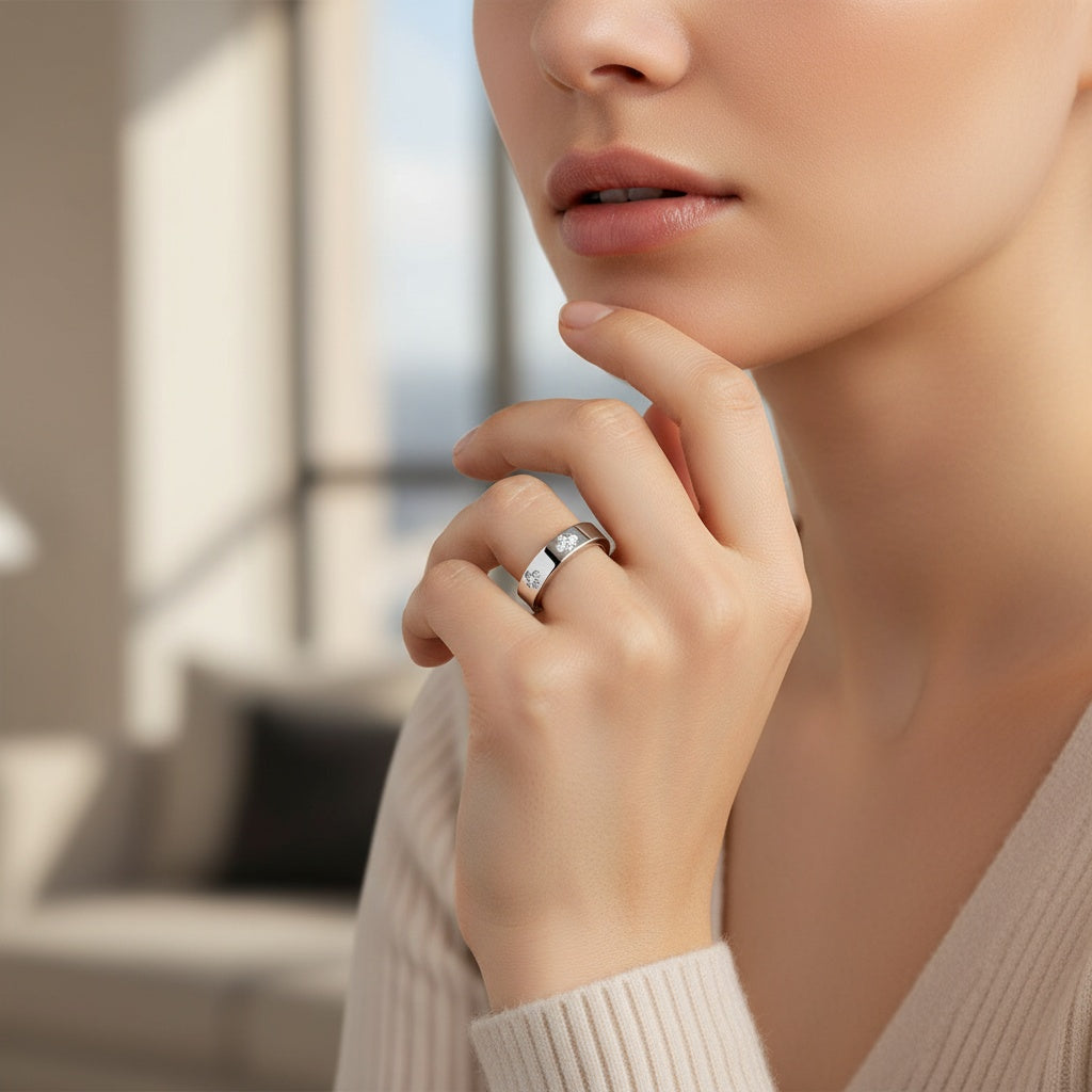 Aurevyn White Gold Clover Wide Wedding Band