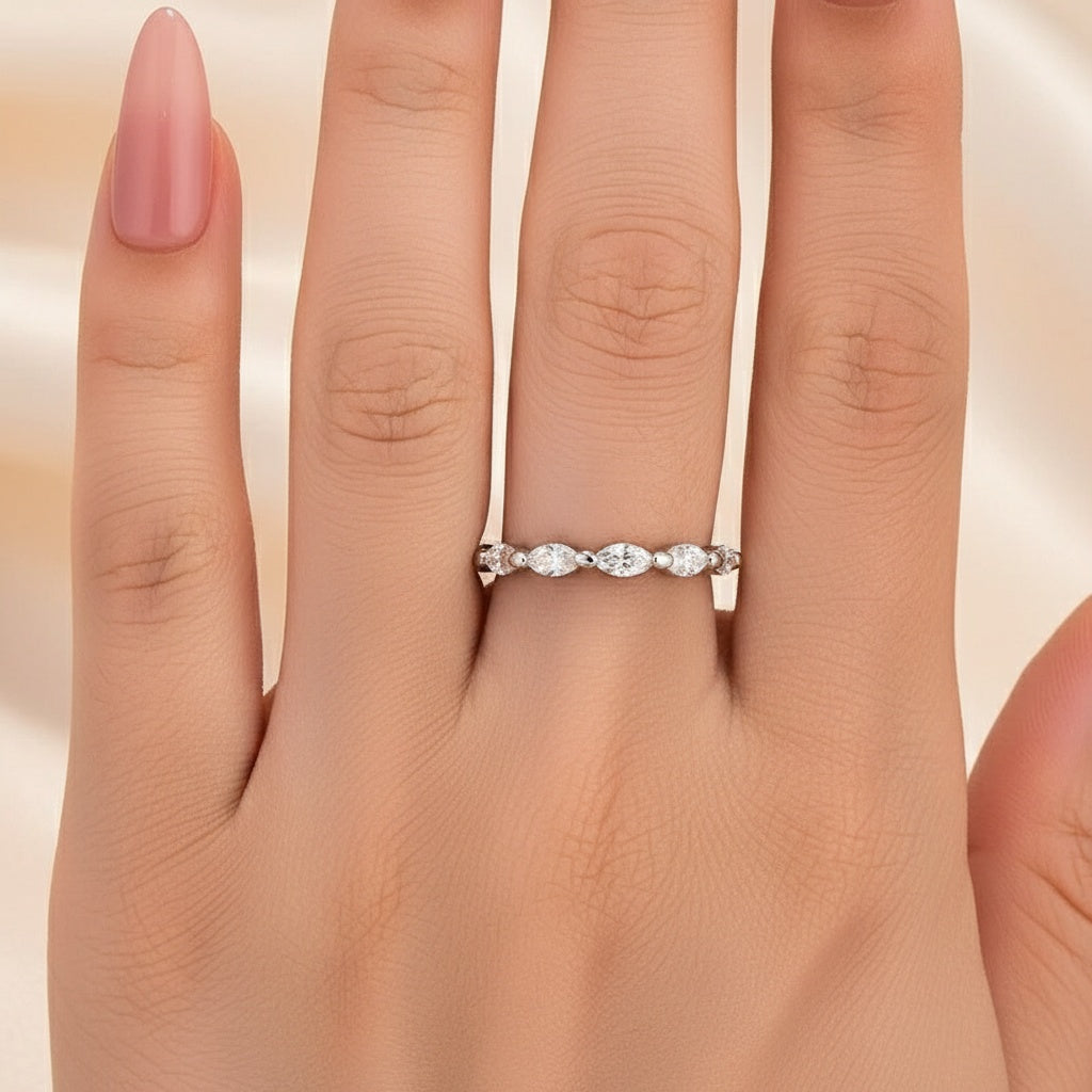 Aurevyn White Gold East West Marquise Moissanite Diamond Eternity Ring