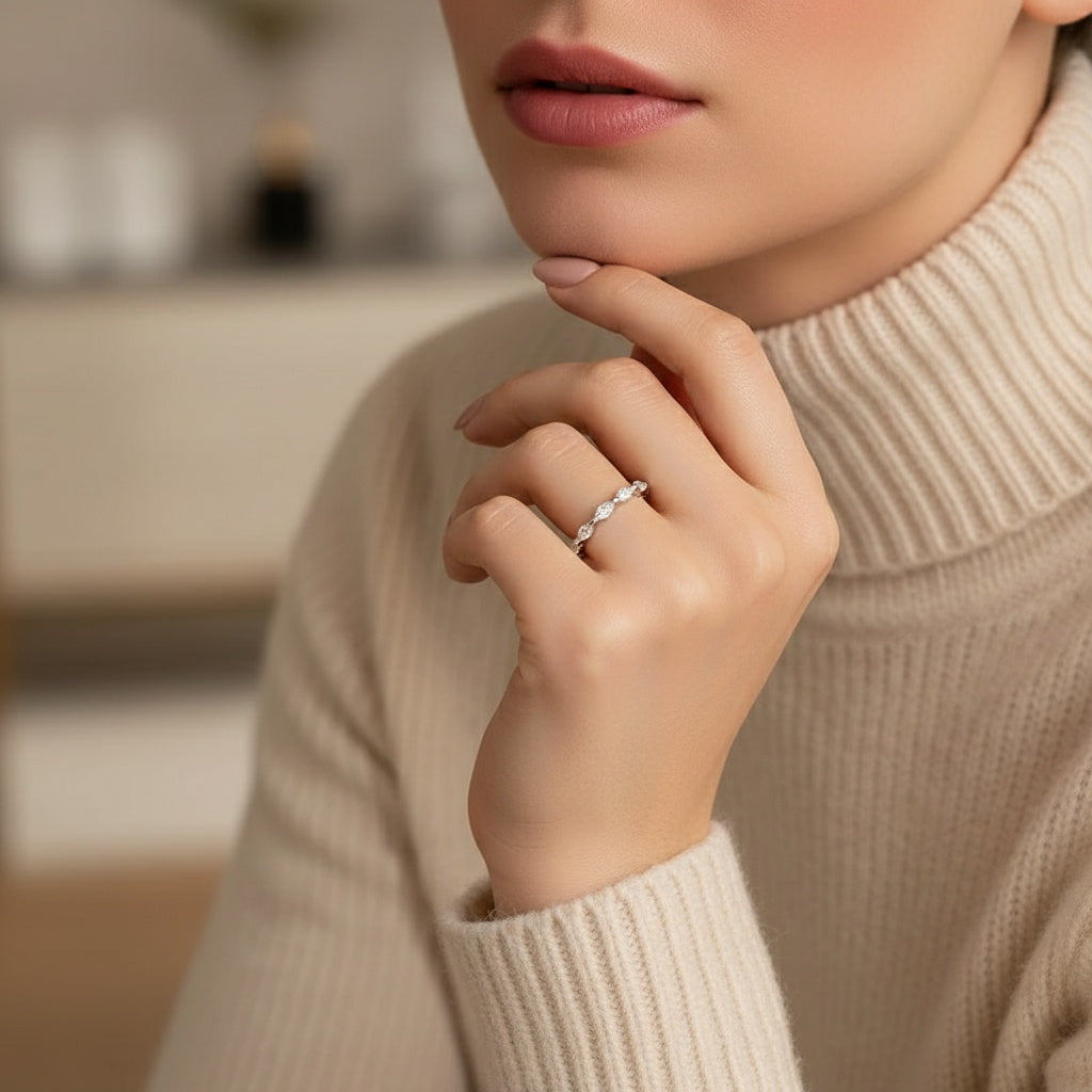 Aurevyn White Gold East West Marquise Moissanite Diamond Eternity Ring
