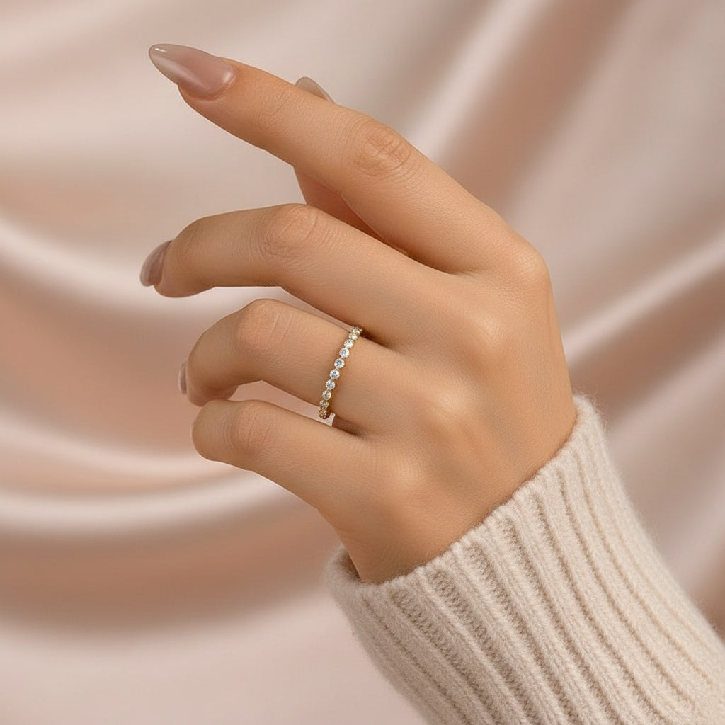 Aurevyn Yellow Gold 1.0 Ct Round Cut Full Eternity Wedding Band