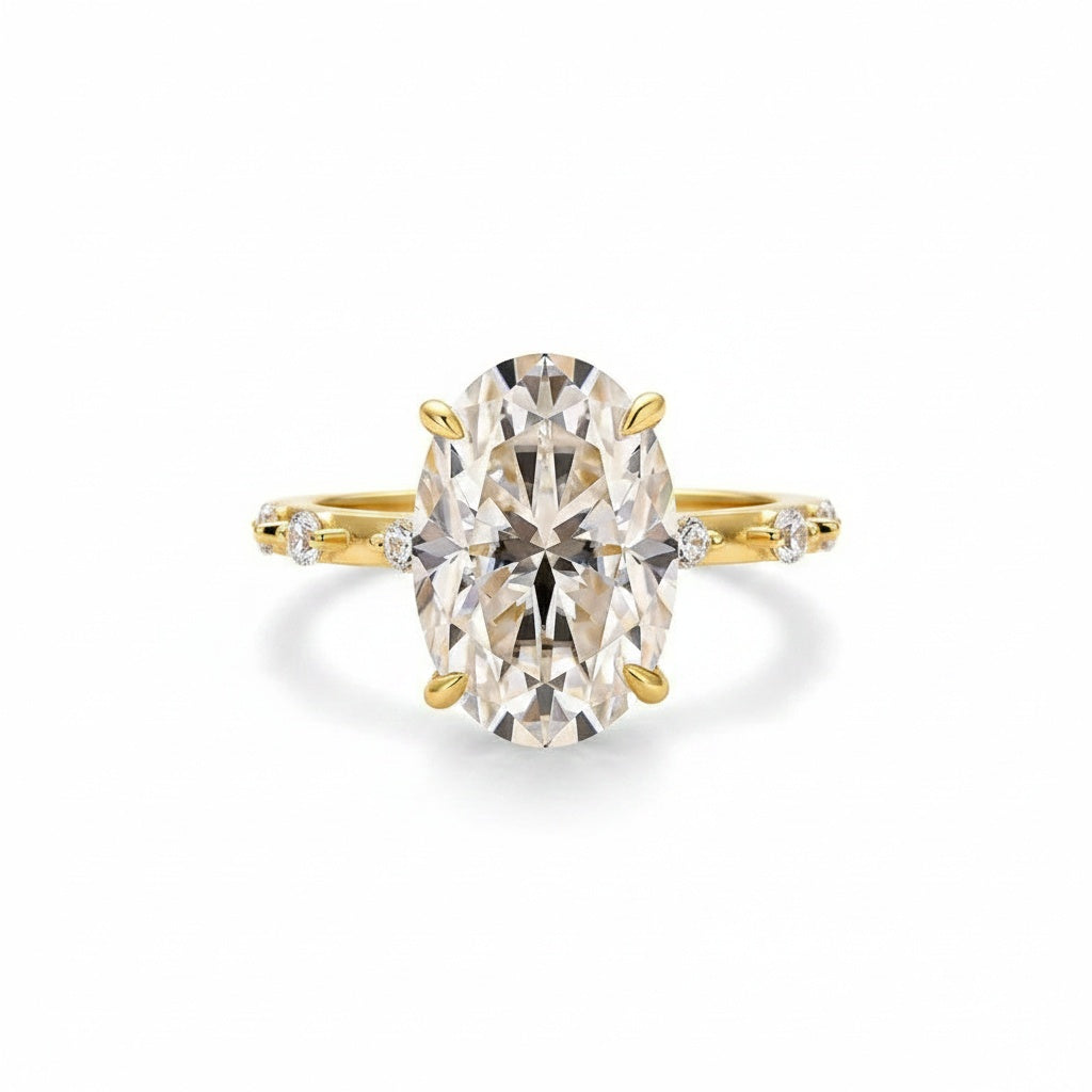 Aurevyn Yellow Gold 5.5 Ct Oval Cut Moissanite Engagement Ring In Sterling Silver