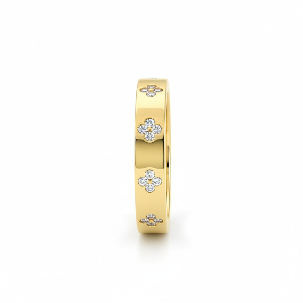 Aurevyn Yellow Gold Clover Wide Wedding Band