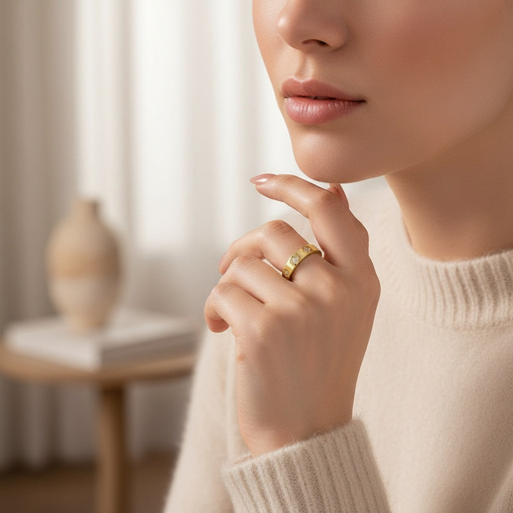 Aurevyn Yellow Gold Clover Wide Wedding Band