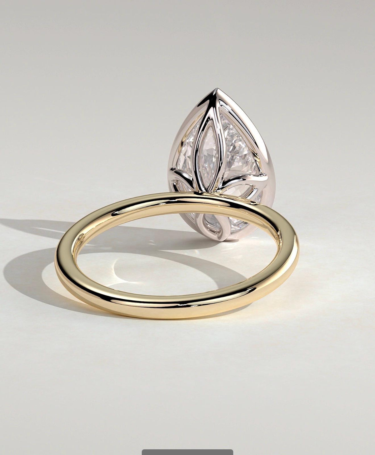4Ct Pear Lab Grown Diamond Bezel Solitaire Engagement Ring with Petal Gallery, IGI Certified, 18K, 14K Solid Gold , Anniversary Gift For her
