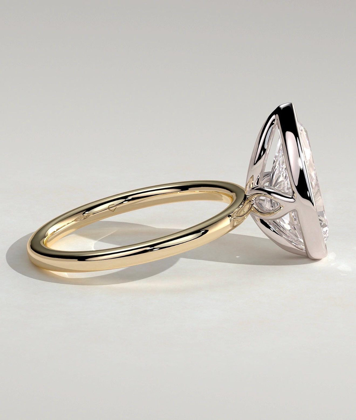 4Ct Pear Lab Grown Diamond Bezel Solitaire Engagement Ring with Petal Gallery, IGI Certified, 18K, 14K Solid Gold , Anniversary Gift For her