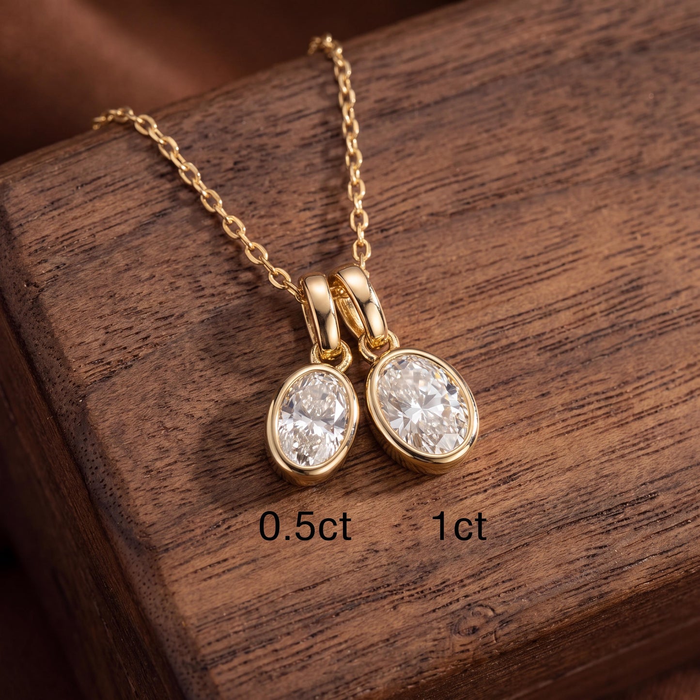 14K Solid Gold Oval Lab Diamond Bezel Pendant Necklace, Bezel Set Diamond Charm, Minimalist Gold Pendant, Universal Bail Jewelry Gift