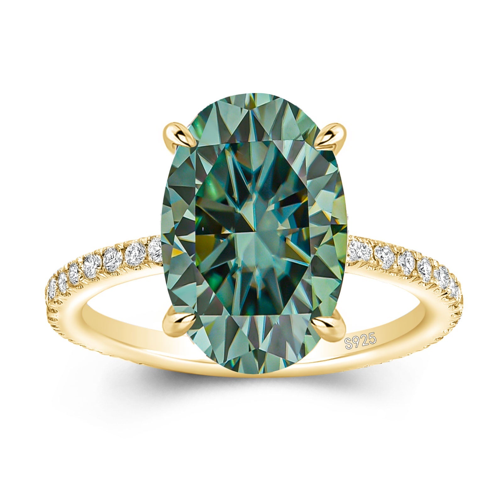 Aurevyn Moissanite 4.0Ct Oval Cut Turquoise Hidden Halo Engagement Ring in Sterling Silver