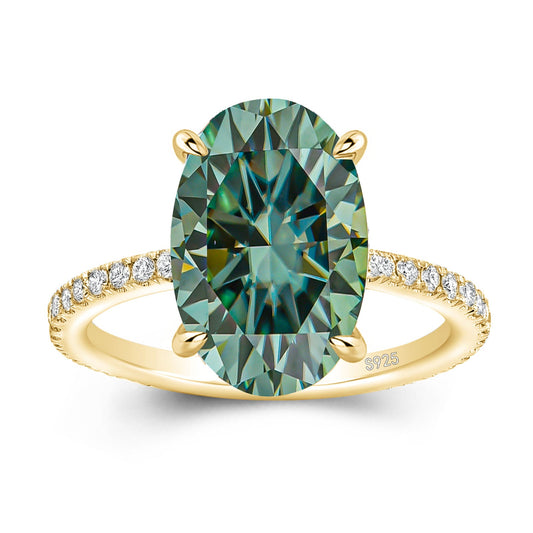 Aurevyn Moissanite 4.0Ct Oval Cut Turquoise Hidden Halo Engagement Ring in Sterling Silver