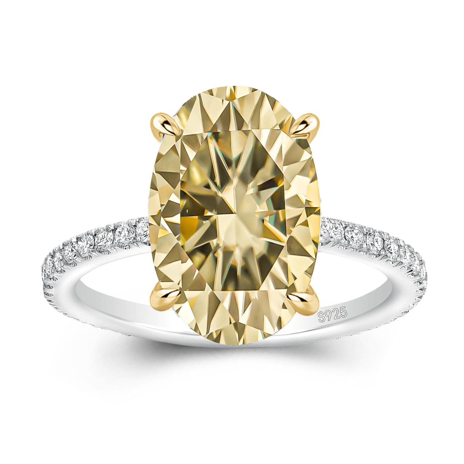 Aurevyn Moissanite 4.0Ct Oval Cut Champagne Hidden Halo Two-Tone Engagement Ring