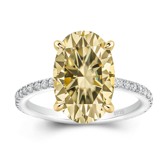 Aurevyn Moissanite 4.0Ct Oval Cut Champagne Hidden Halo Two-Tone Engagement Ring