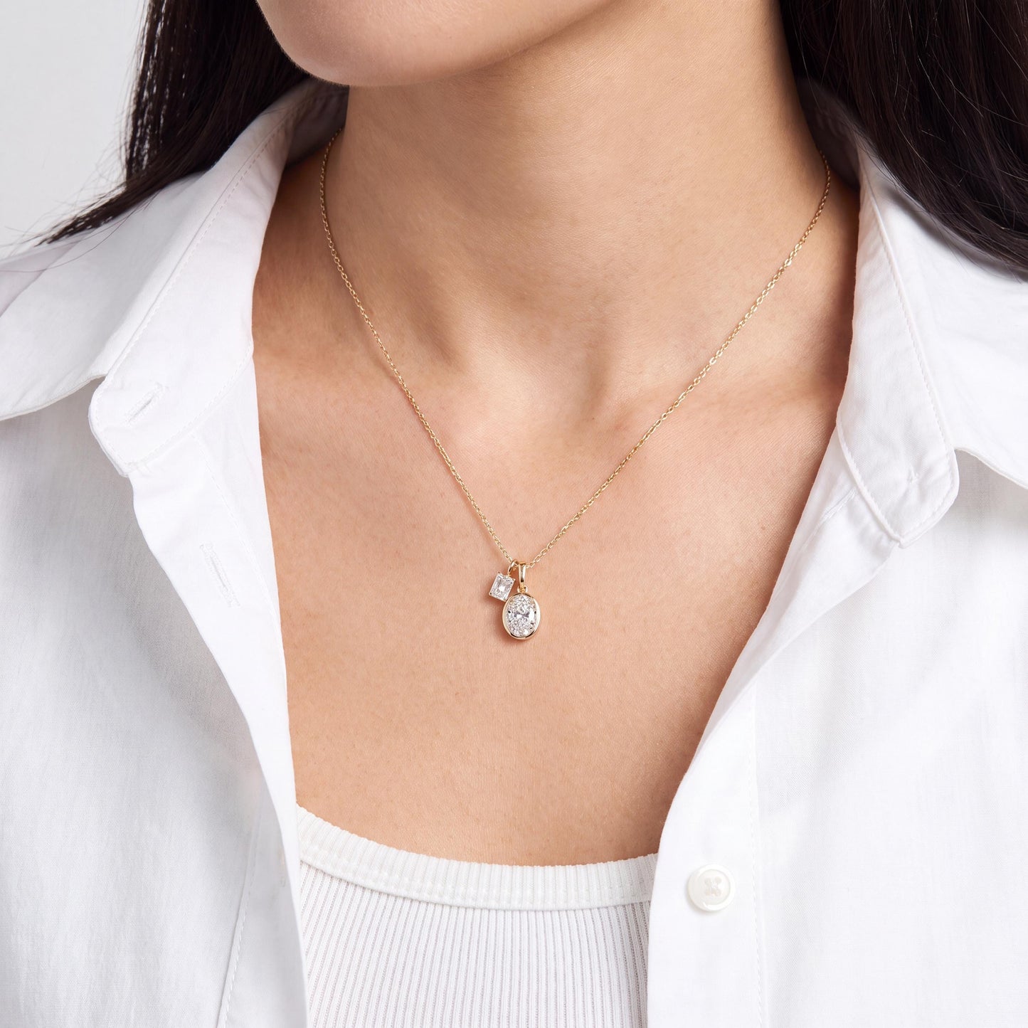 14K Solid Gold Oval Lab Diamond Bezel Pendant Necklace, Bezel Set Diamond Charm, Minimalist Gold Pendant, Universal Bail Jewelry Gift