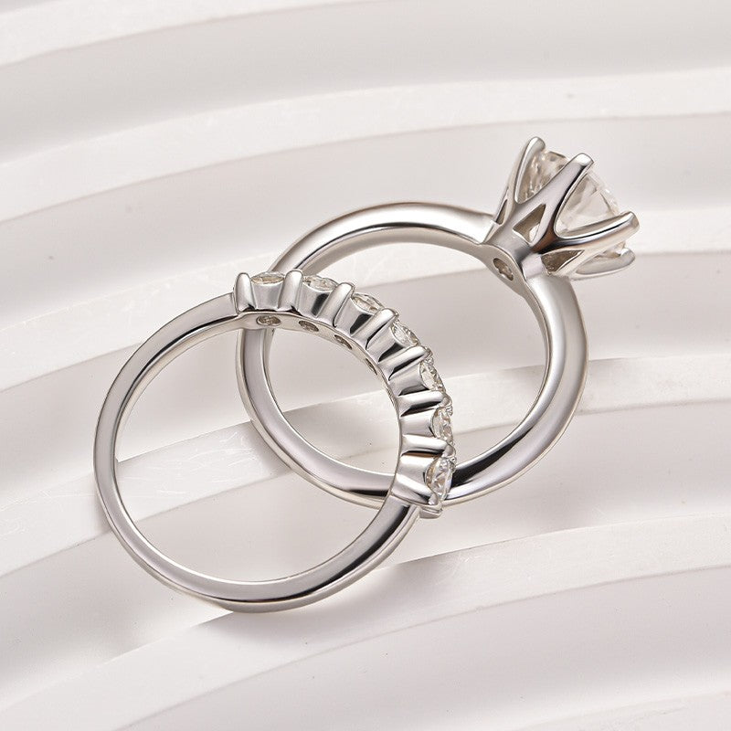 Aurevyn Moissanite 2.0 Ct ~3.0 Ct Round Cut 6 Prong White Gold Engagement Ring with Round Cut White Gold Women's Wedding Band