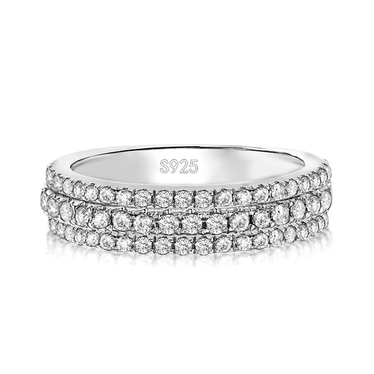 Aurevyn Moissanite 2.5Ct Round Cut White Gold Pavé White Gold Wedding Band In Sterling Silver